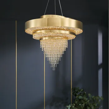 Új, modern nappali Art Design Crystal csillár Lakberendezés Arany kristálylámpa Luxus étkező csillár